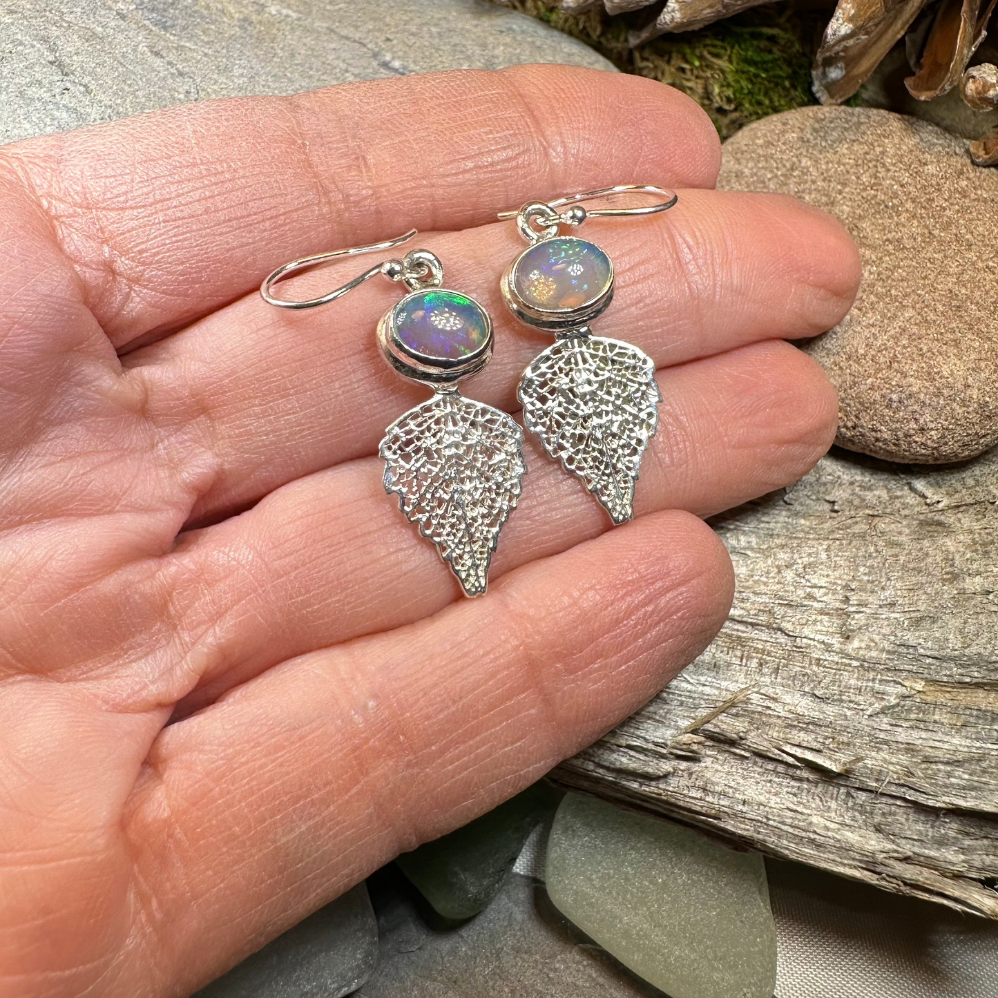 Celtic Leaf Opal Earrings — view 5