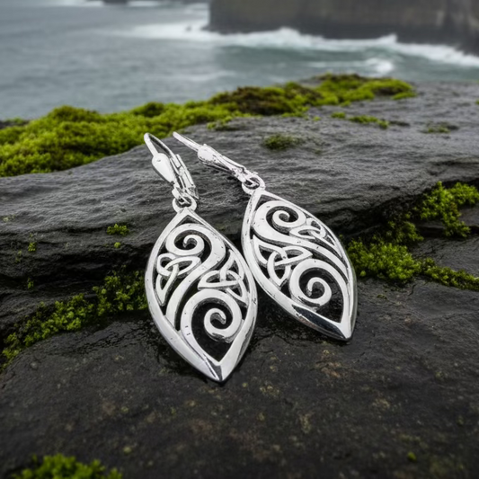 Marquise Trinity Knot Leverback Earrings - Made in Ireland