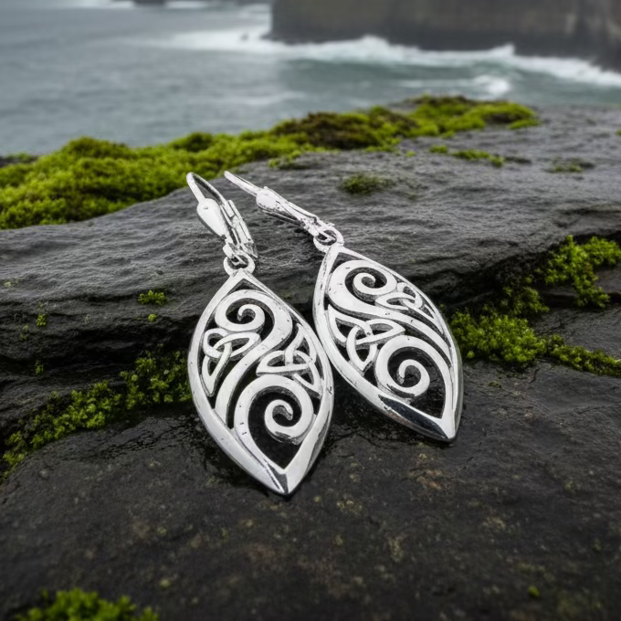 Marquise Trinity Knot Leverback Earrings - Made in Ireland