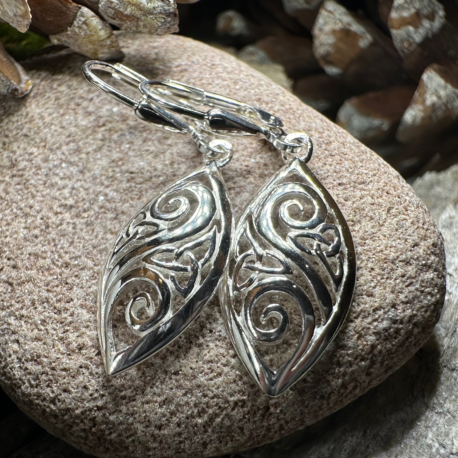 Marquise Trinity Knot Leverback Earrings - Made in Ireland — view 5