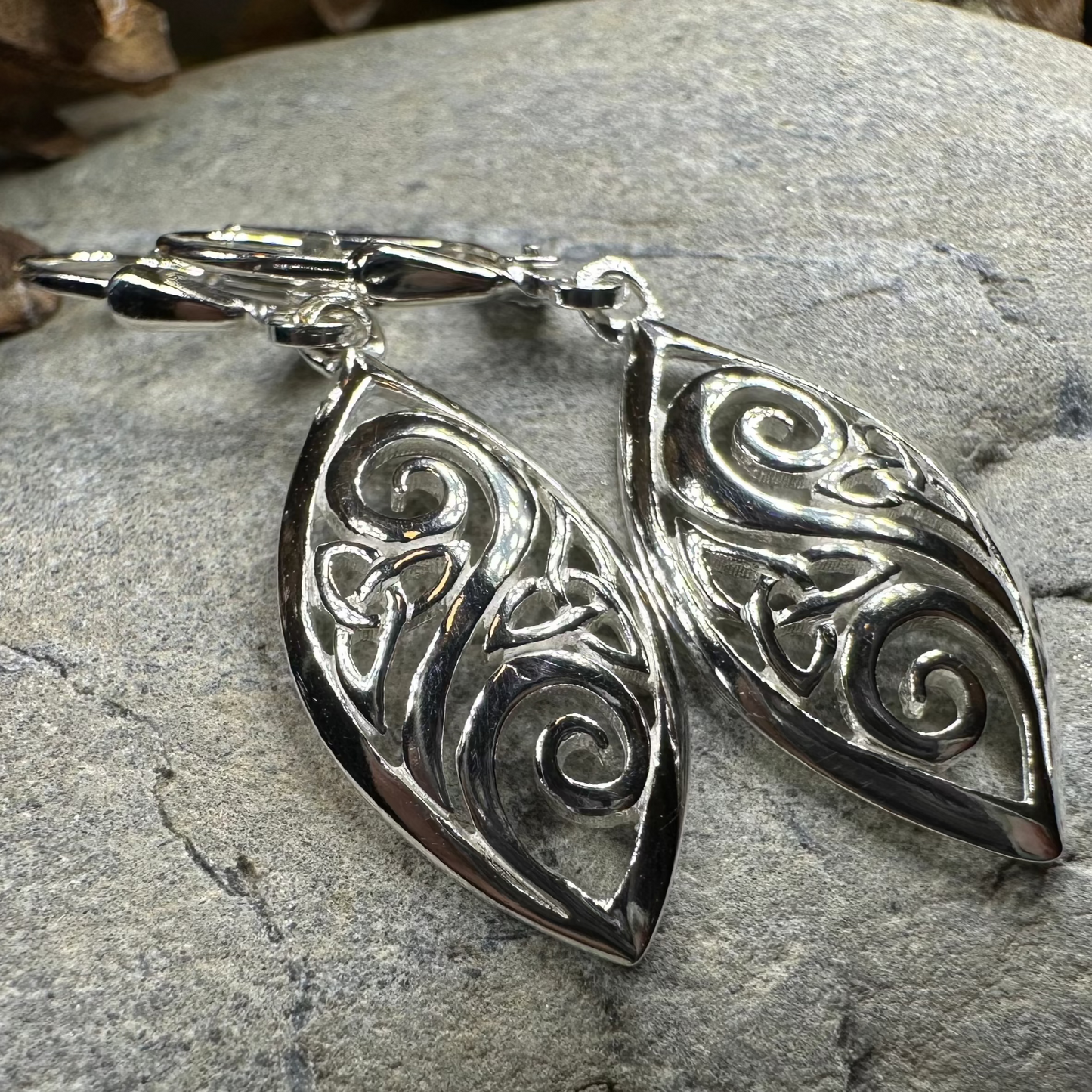 Marquise Trinity Knot Leverback Earrings - Made in Ireland — view 3
