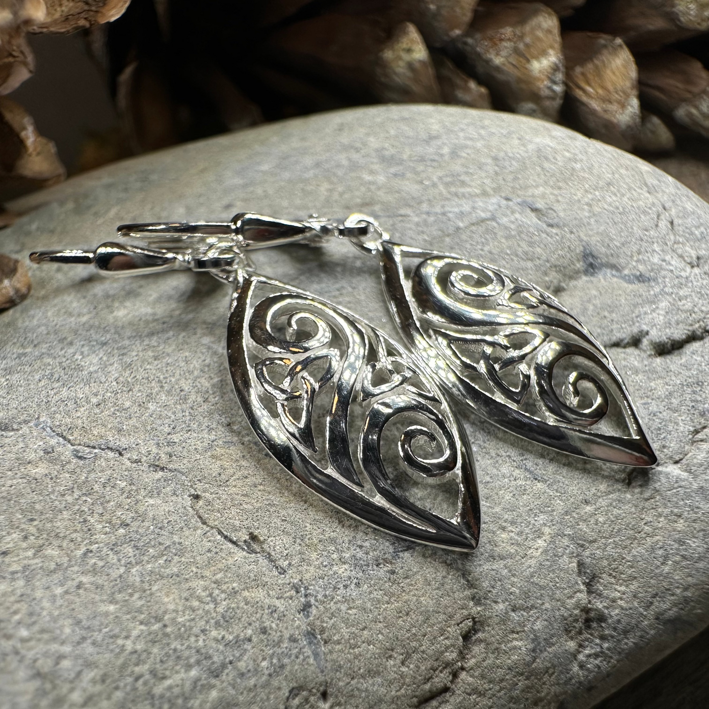 Marquise Trinity Knot Leverback Earrings - Made in Ireland — view 8