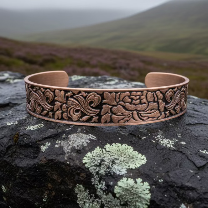 Peony Passion Copper Cuff Bracelet