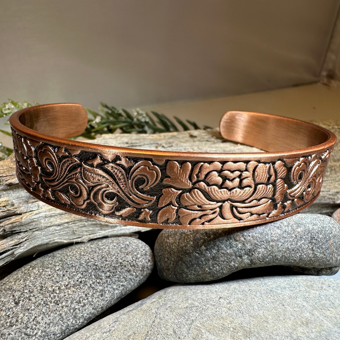 Peony Passion Copper Cuff Bracelet
