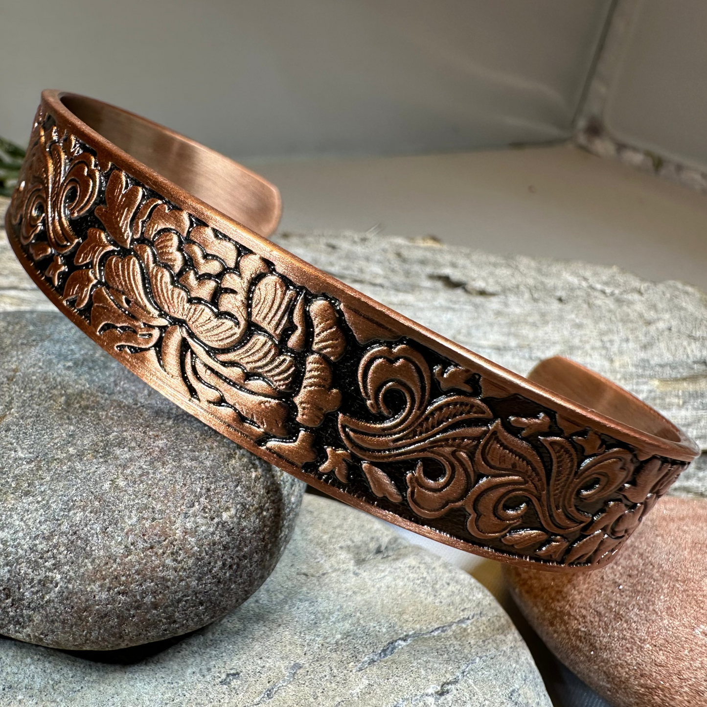 Peony Passion Copper Cuff Bracelet