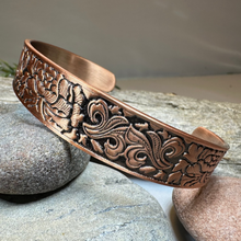 Load image into Gallery viewer, Peony Passion Copper Cuff Bracelet
