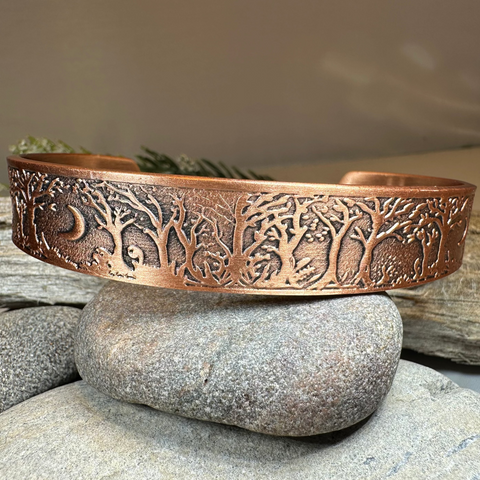 Load image into Gallery viewer, Moonlit Forest Copper Cuff Bracelet
