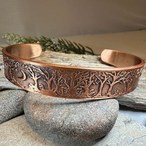 Load image into Gallery viewer, Moonlit Forest Copper Cuff Bracelet

