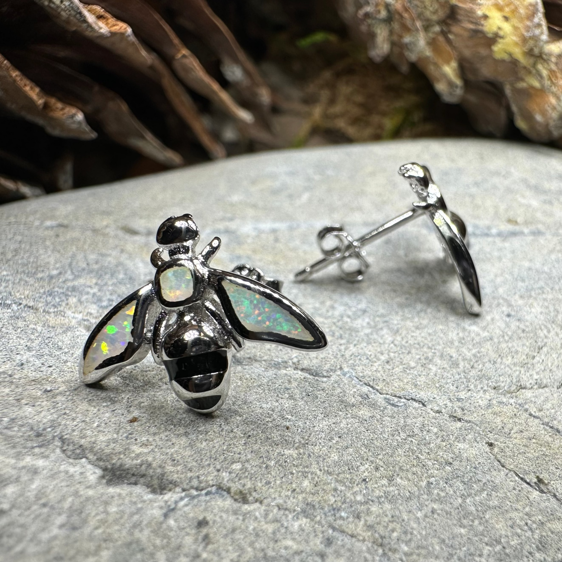Opal Bee Stud Earrings — view 4