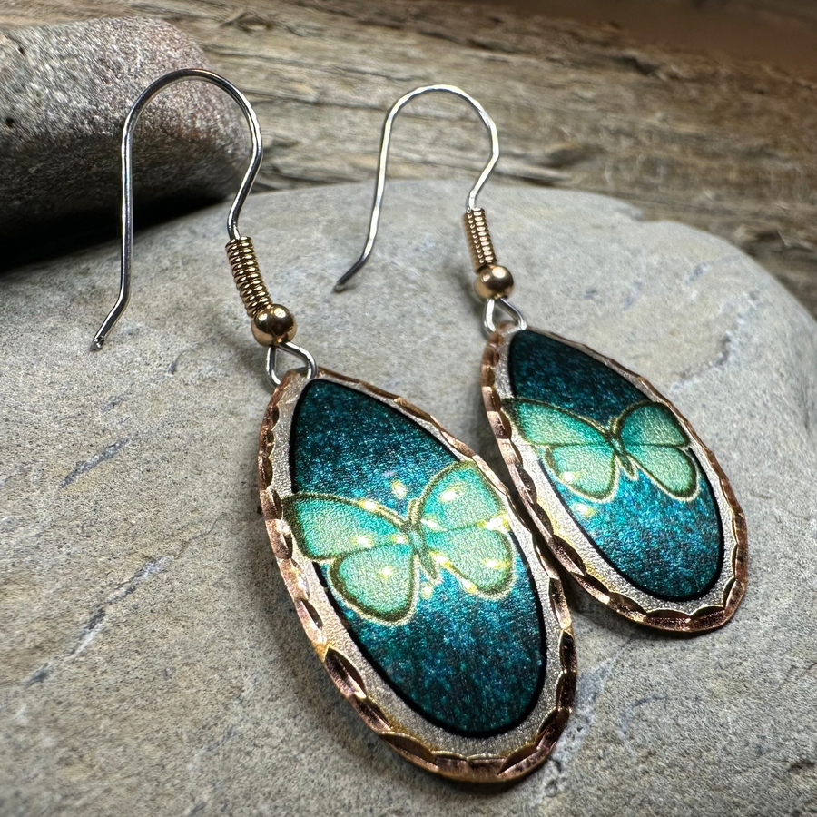 Blue Butterfly Copper Earrings