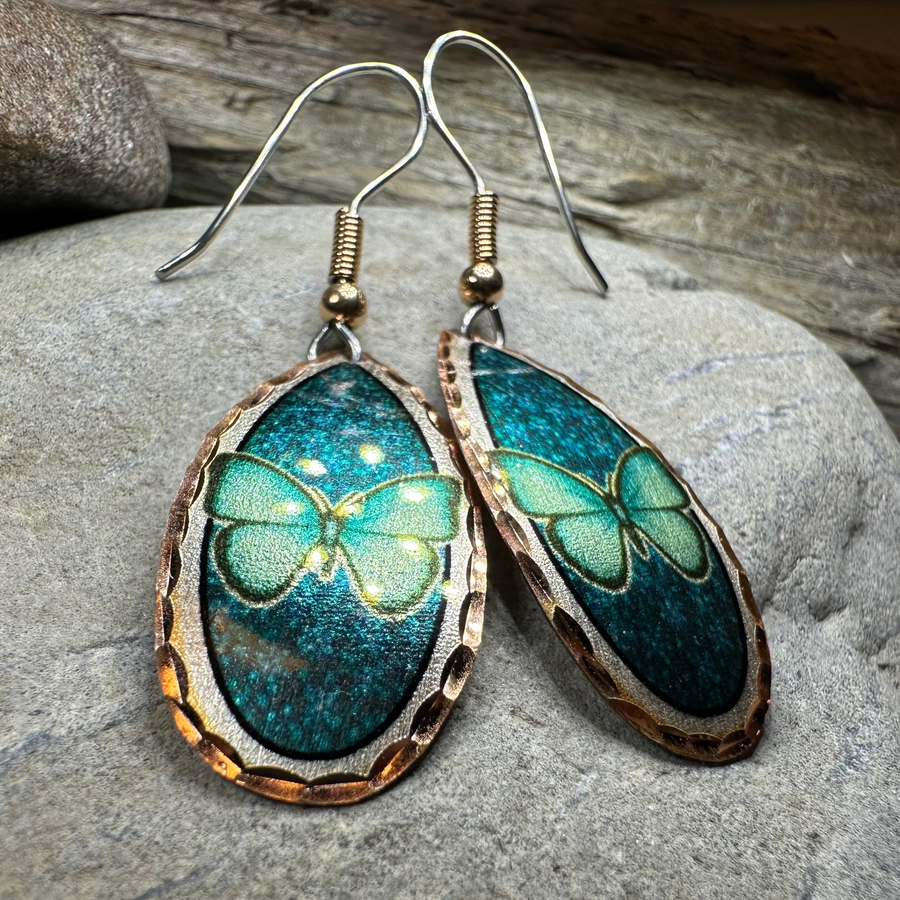 Blue Butterfly Copper Earrings