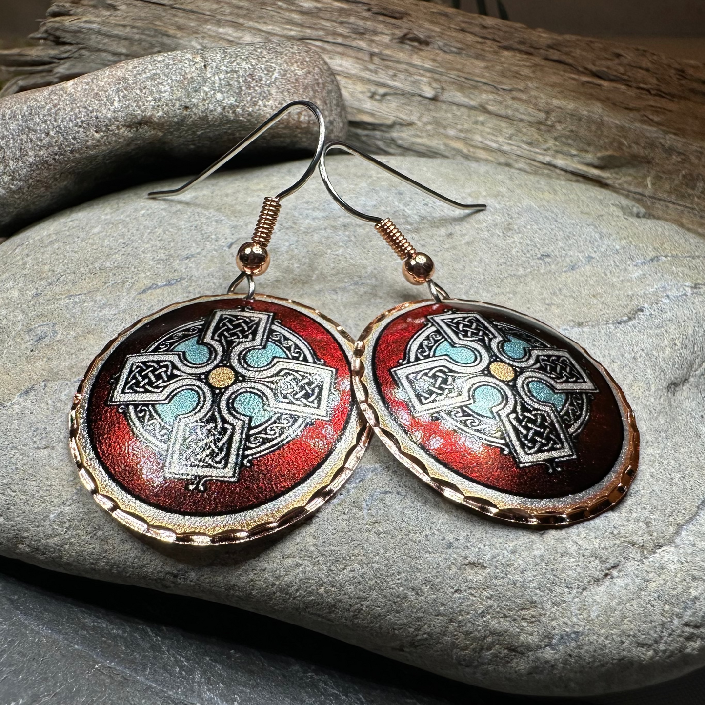 Ancient Celtic Cross Copper Earrings