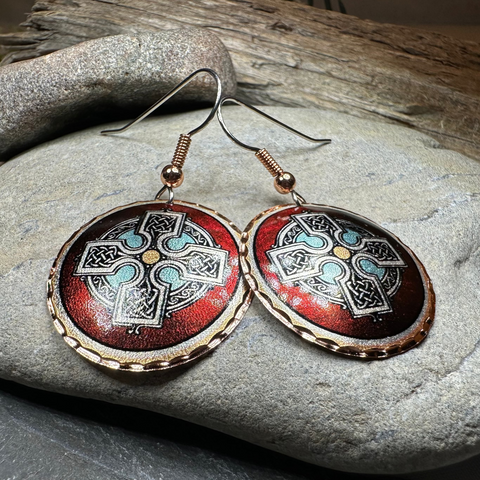 Load image into Gallery viewer, Ancient Celtic Cross Copper Earrings
