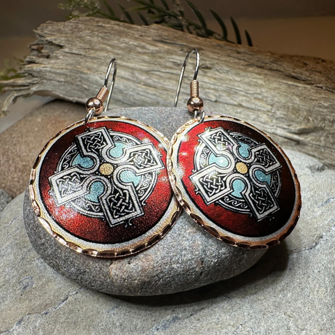 Load image into Gallery viewer, Ancient Celtic Cross Copper Earrings
