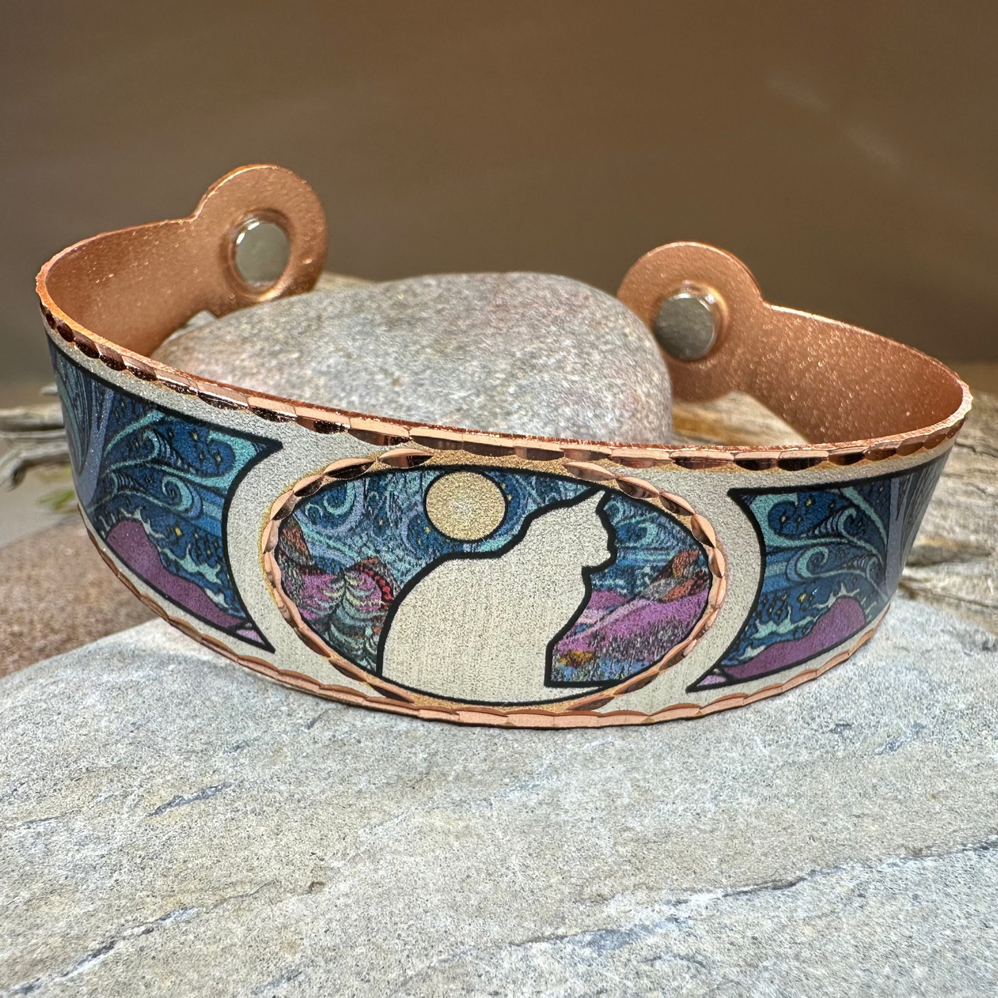 Moondreamer Cat Copper Cuff Bracelet