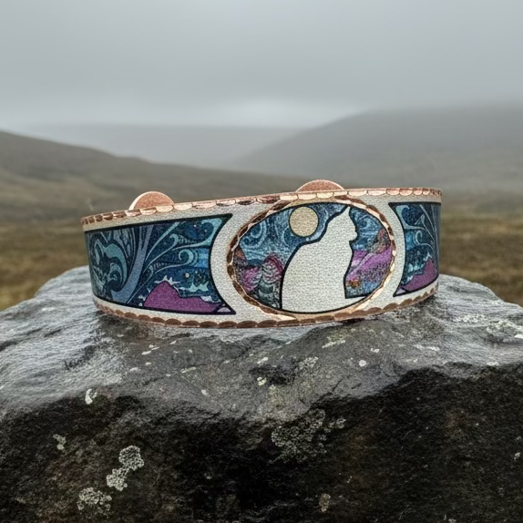 Moondreamer Cat Copper Cuff Bracelet