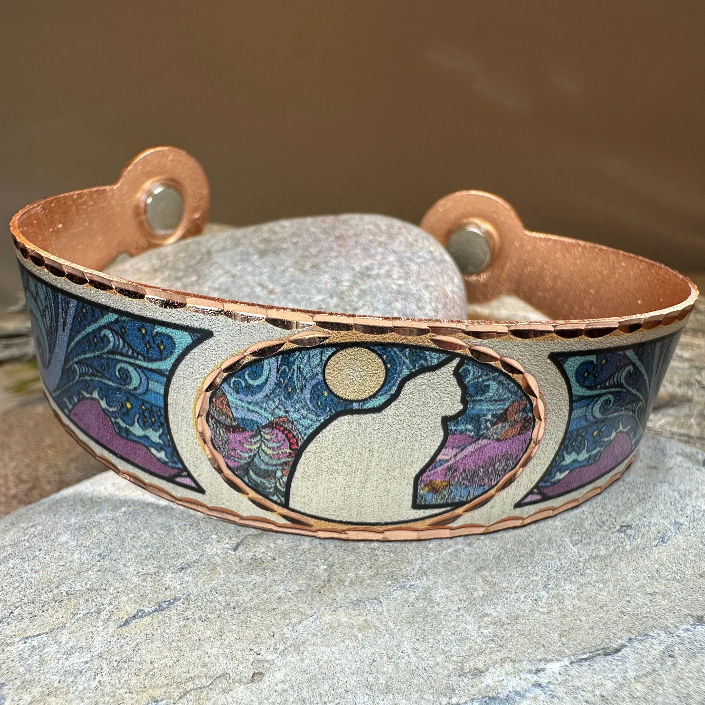 Moondreamer Cat Copper Cuff Bracelet