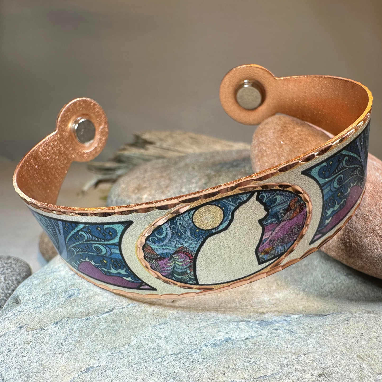 Moondreamer Cat Copper Cuff Bracelet