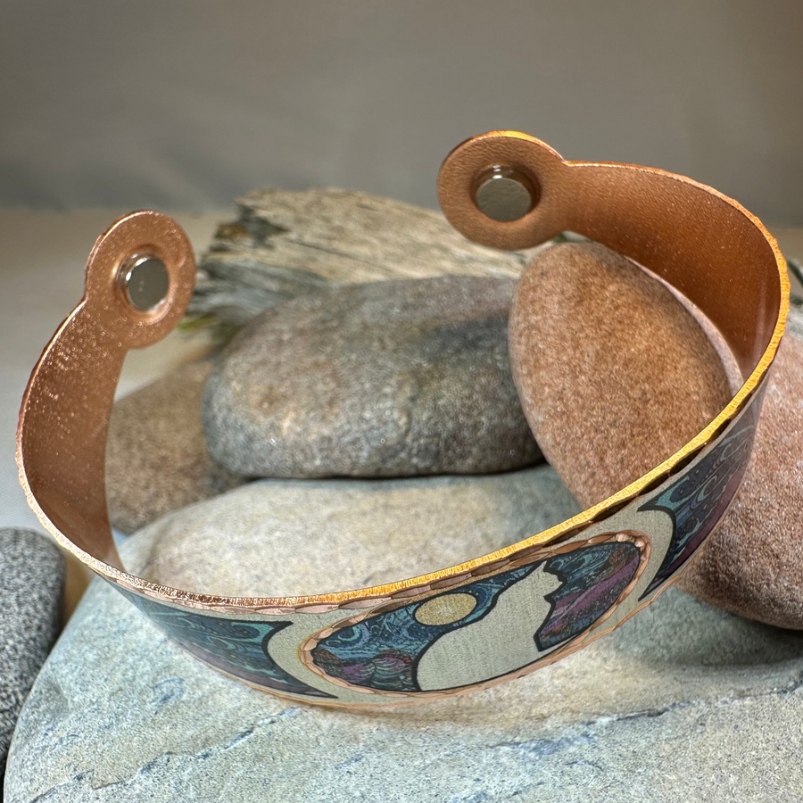 Moondreamer Cat Copper Cuff Bracelet