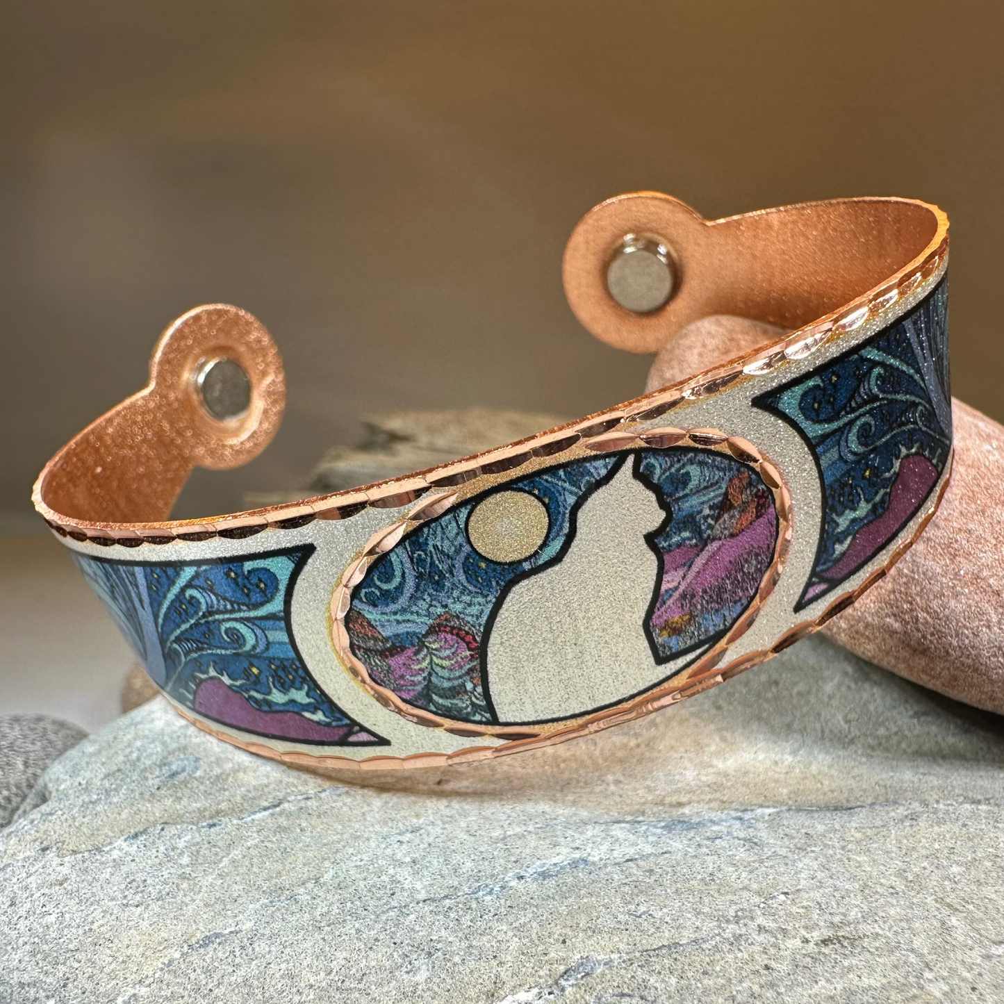 Moondreamer Cat Copper Cuff Bracelet