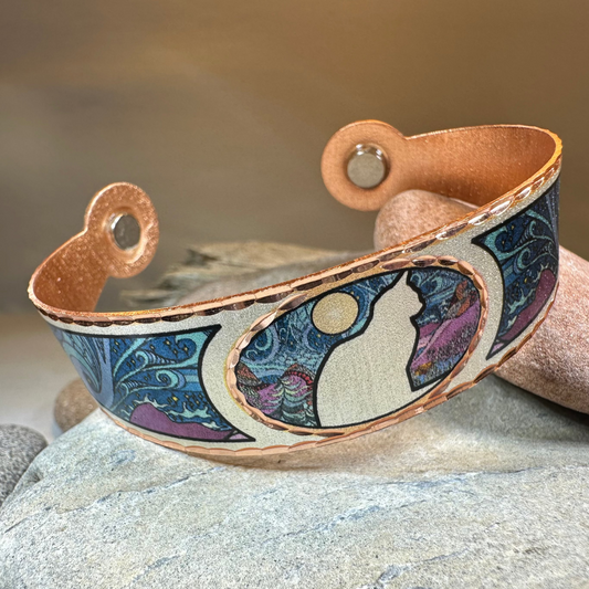 Moondreamer Cat Copper Cuff Bracelet