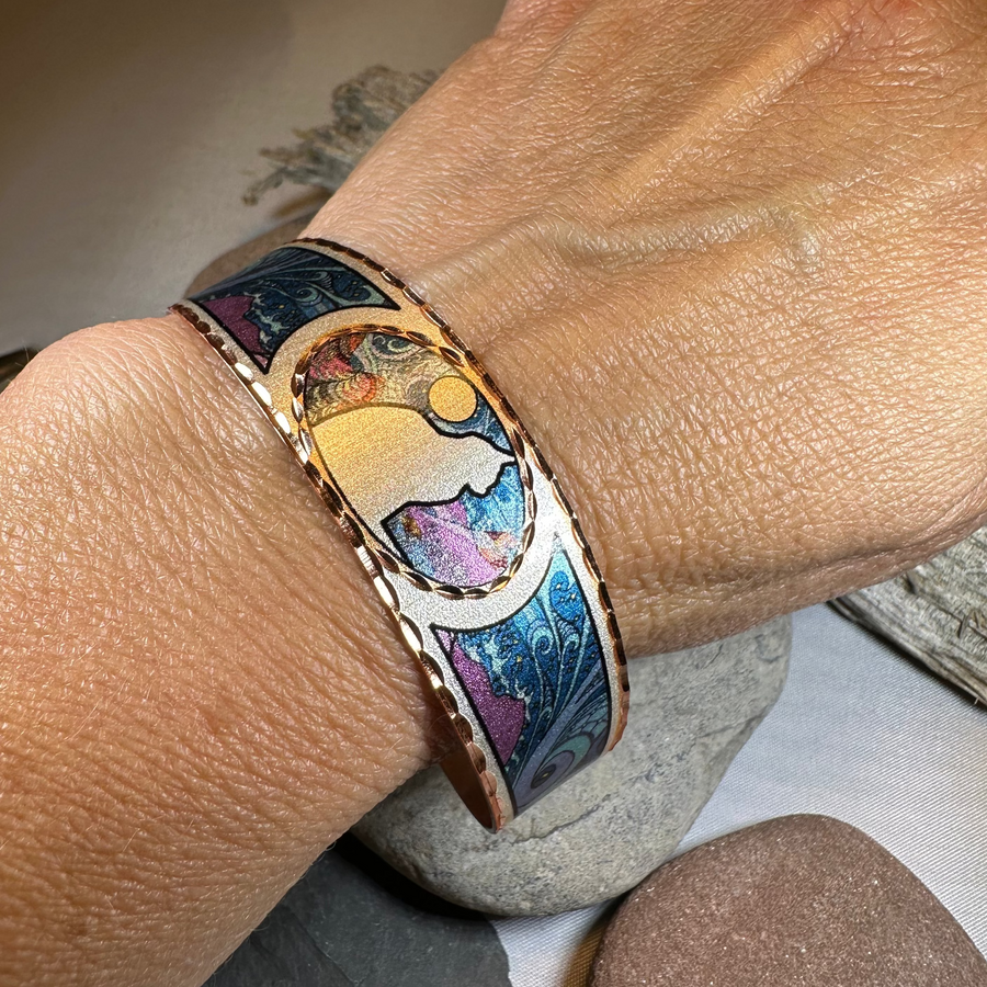Moondreamer Cat Copper Cuff Bracelet