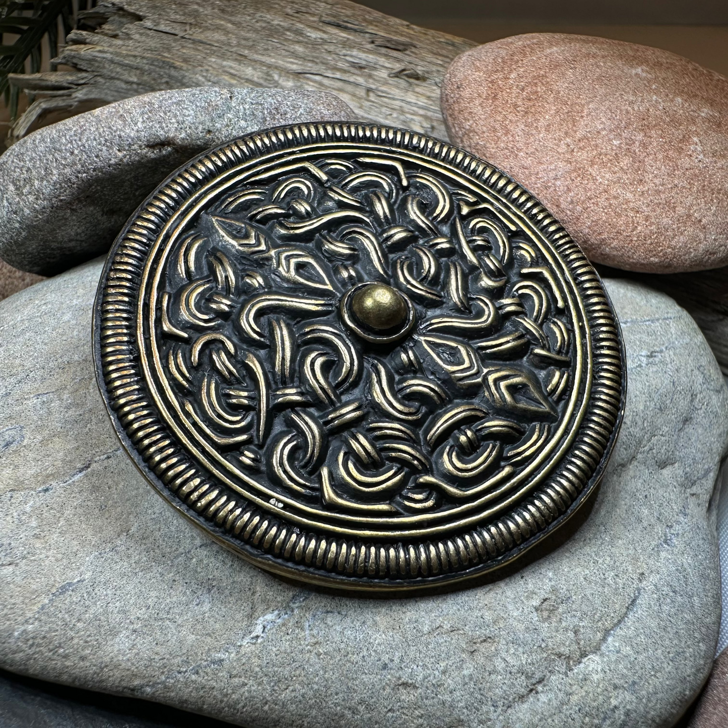 Large Sutton Hoo Celtic Brooch - Bronze Historical Reproduction Pin — view 4