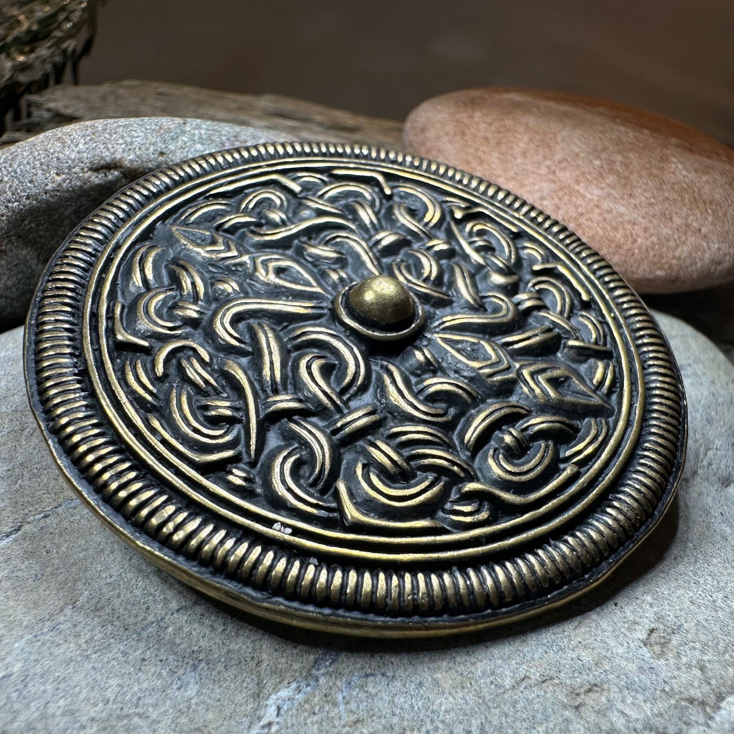 Large Sutton Hoo Celtic Brooch - Bronze Historical Reproduction Pin — view 5