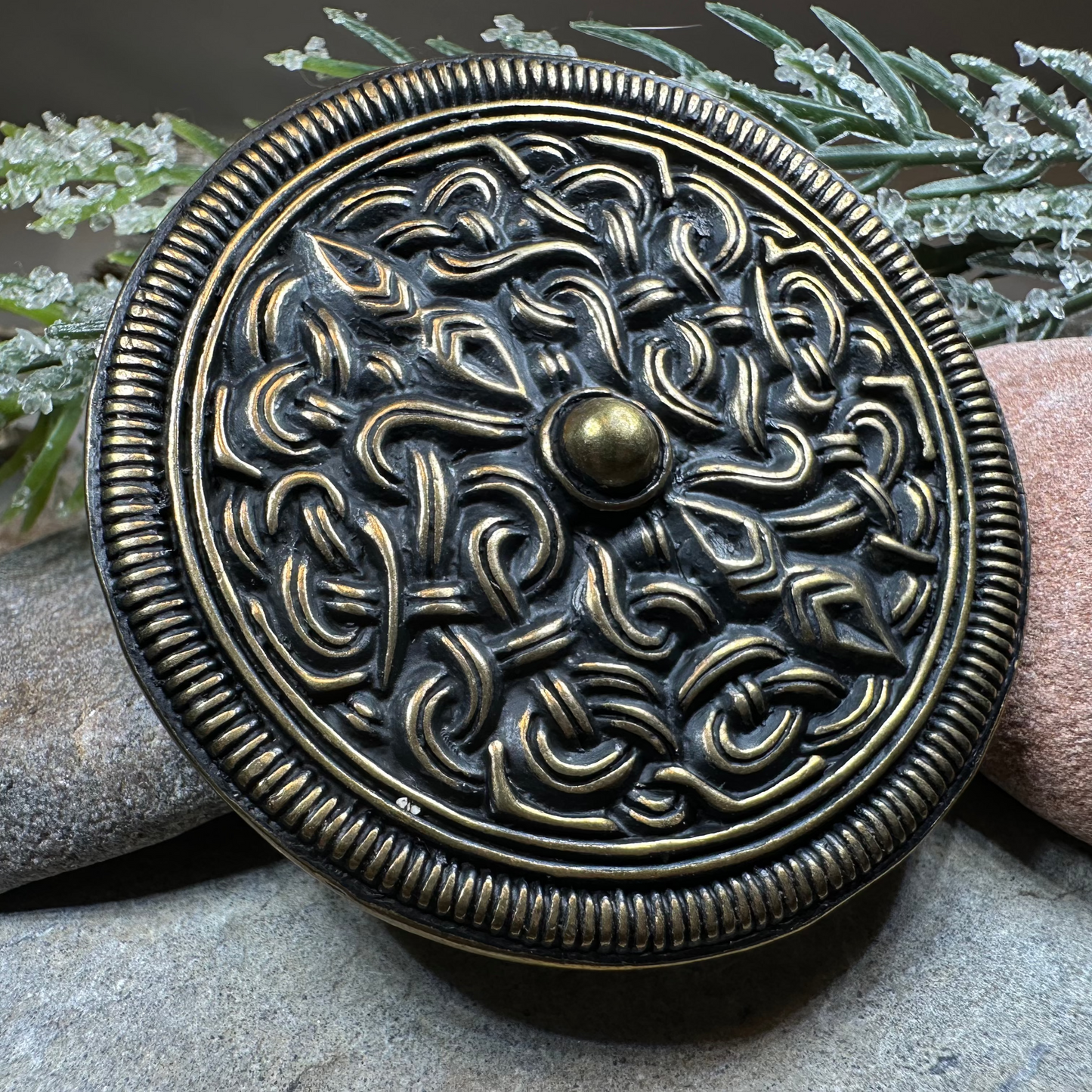 Large Sutton Hoo Celtic Brooch - Bronze Historical Reproduction Pin — view 2