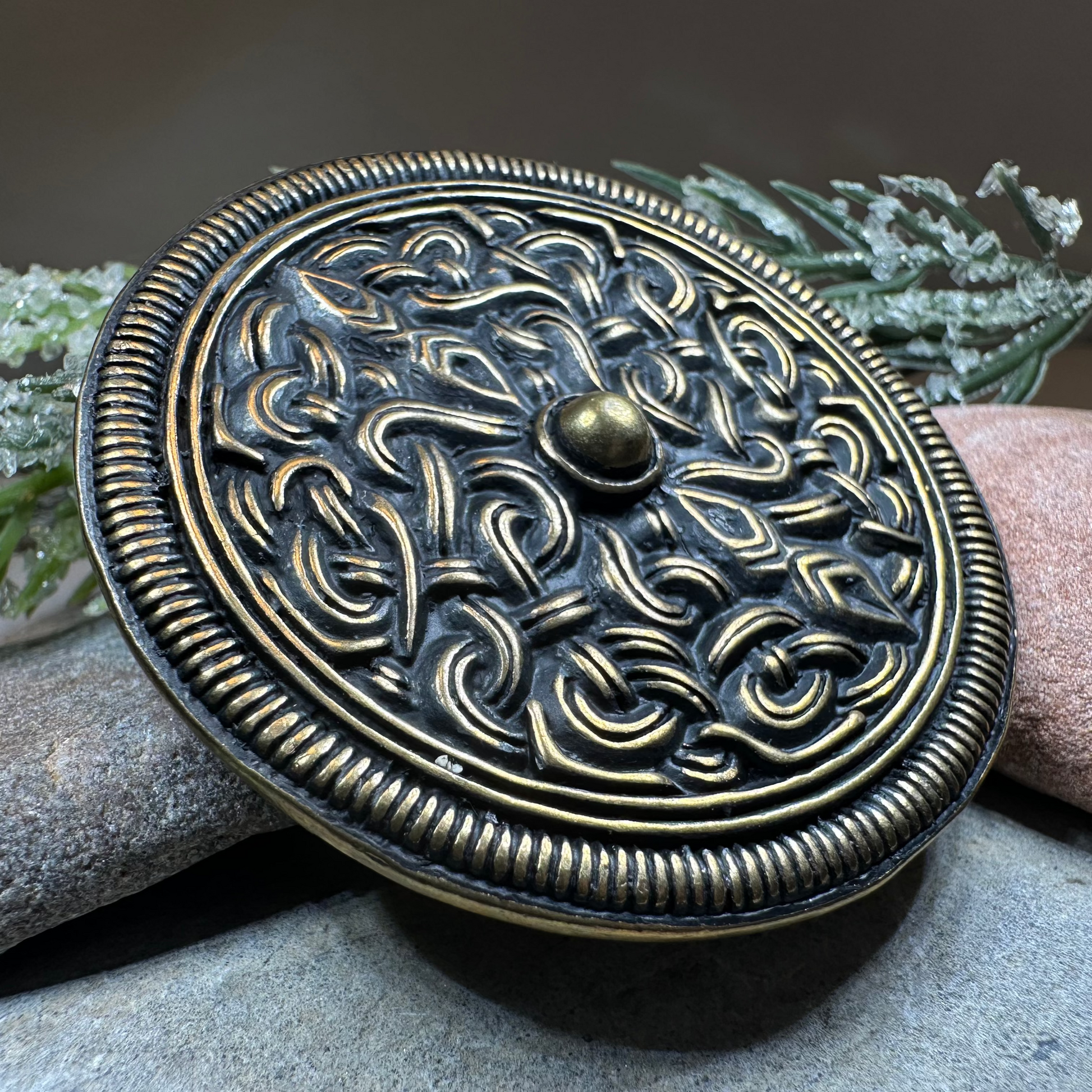 Large Sutton Hoo Celtic Brooch - Bronze Historical Reproduction Pin — view 7