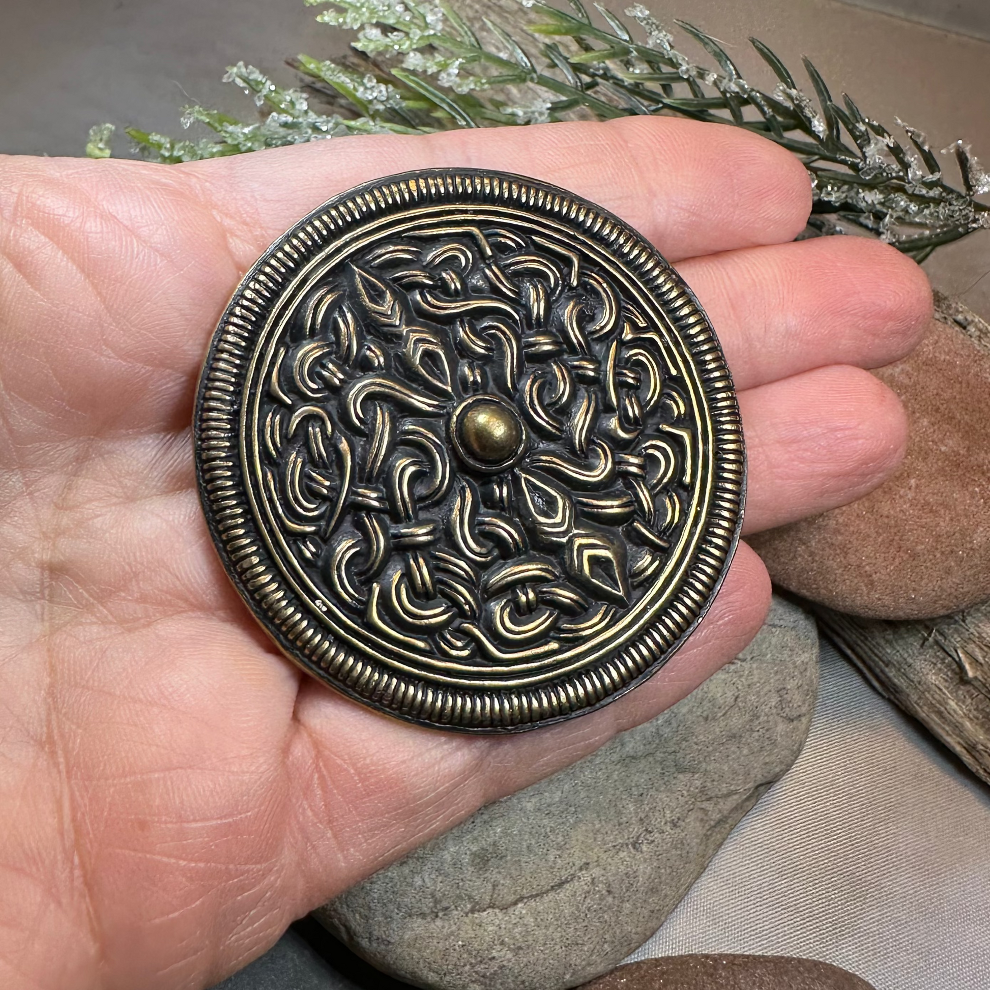 Large Sutton Hoo Celtic Brooch - Bronze Historical Reproduction Pin — view 6