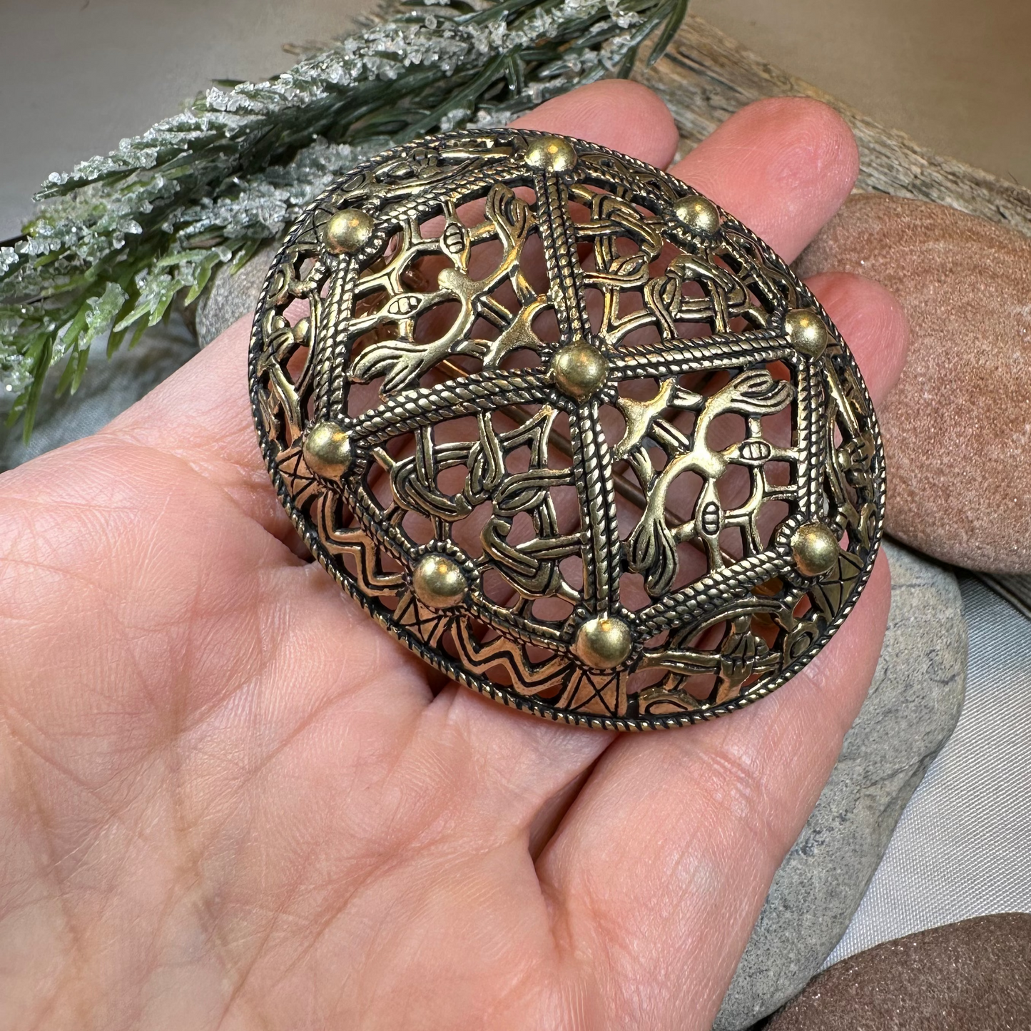 Large Akershus Viking Celtic Brooch - Bronze Historical Reproduction Pin — view 6