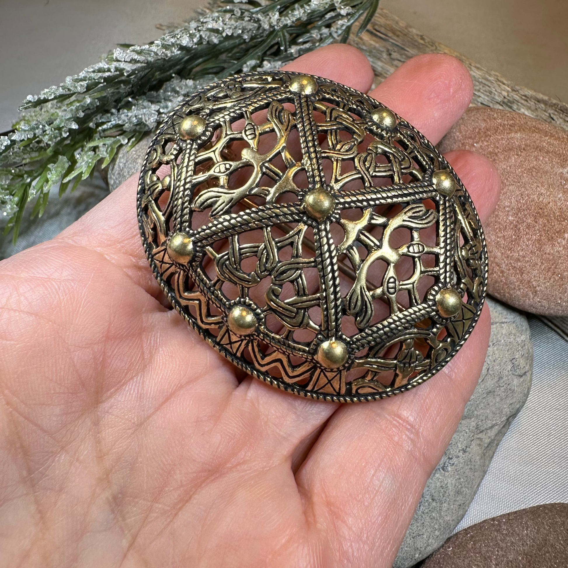 Large Akershus Viking Celtic Brooch - Bronze Historical Reproduction Pin — view 6