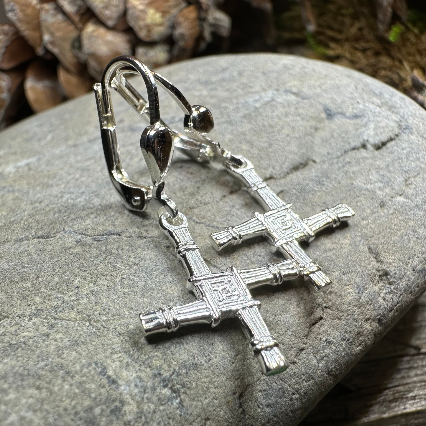 Saint Brigid's Cross Leverback Earrings - Made in Ireland — view 4