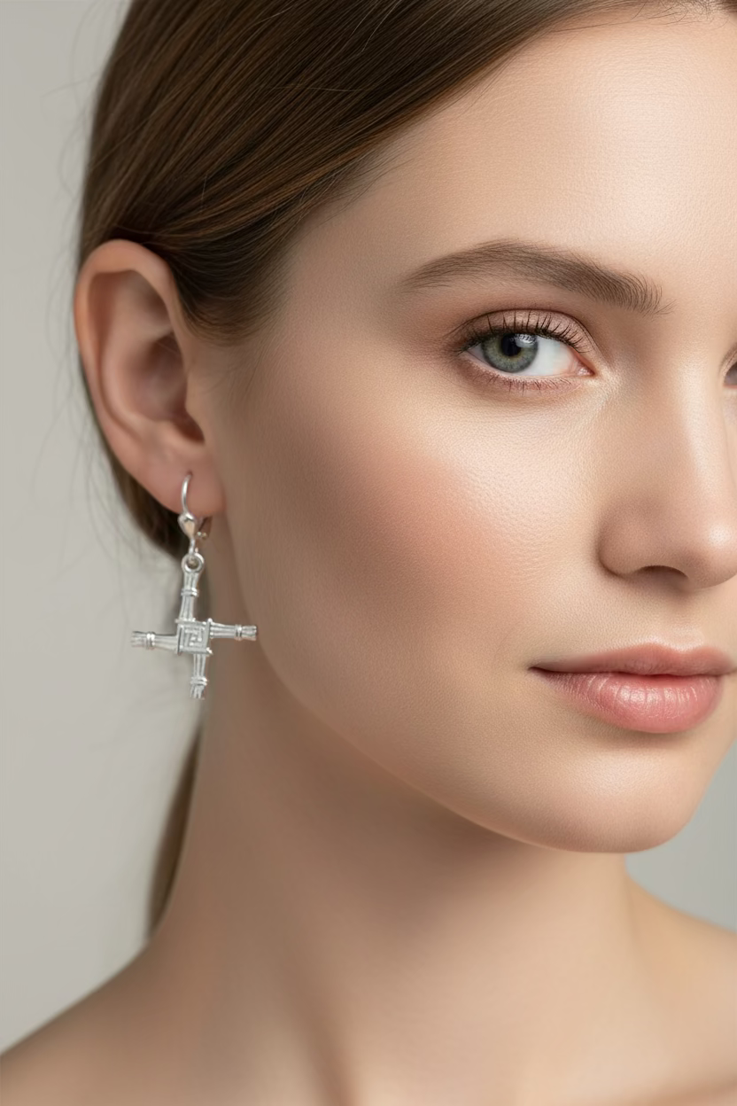 Saint Brigid's Cross Leverback Earrings - Made in Ireland — view 2