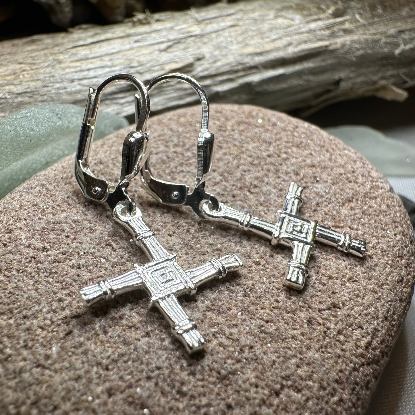 Saint Brigid's Cross Leverback Earrings - Made in Ireland — view 3