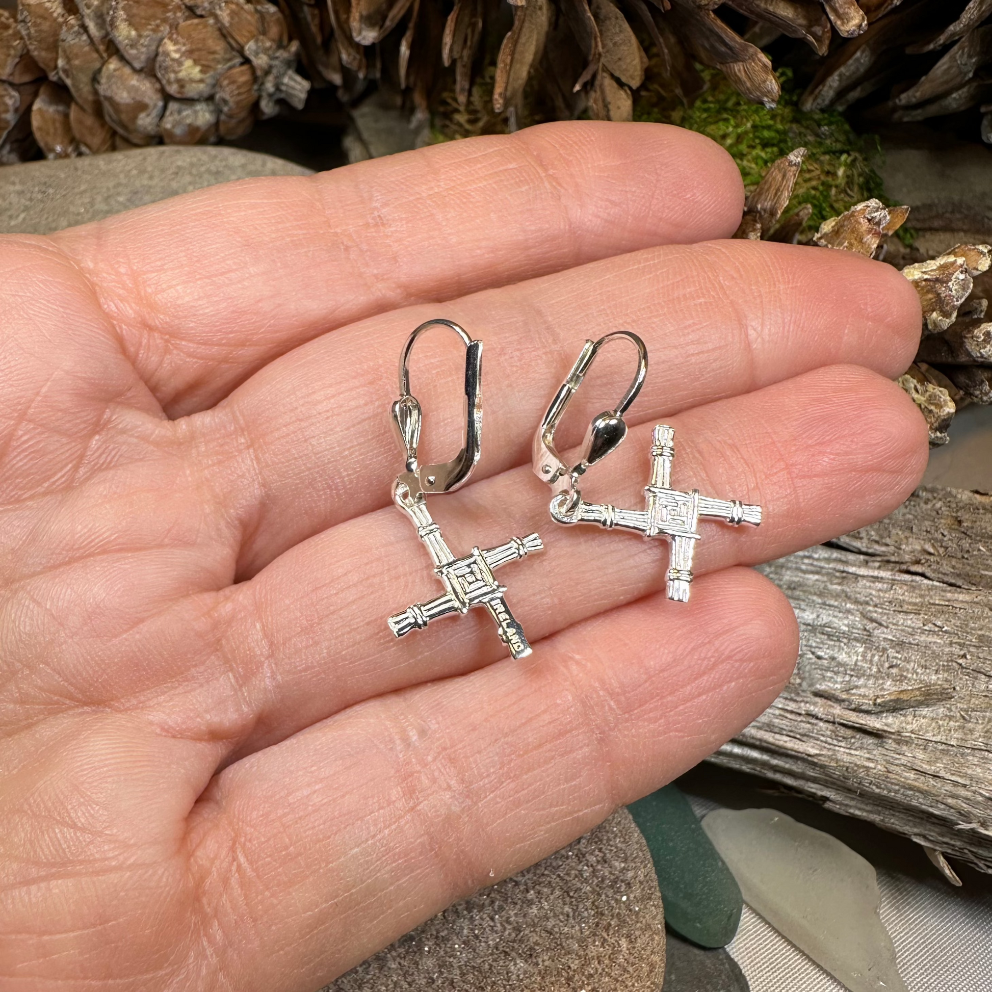 Saint Brigid's Cross Leverback Earrings - Made in Ireland — view 5