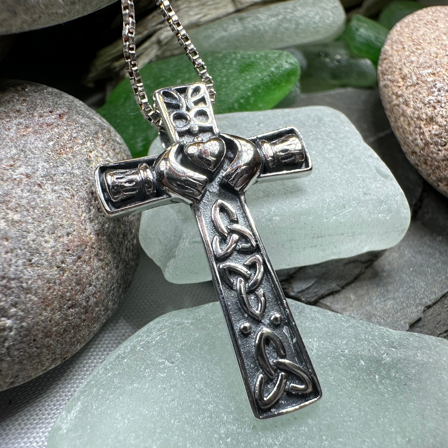 Dayle Celtic Cross Claddagh Necklace in sterling silver