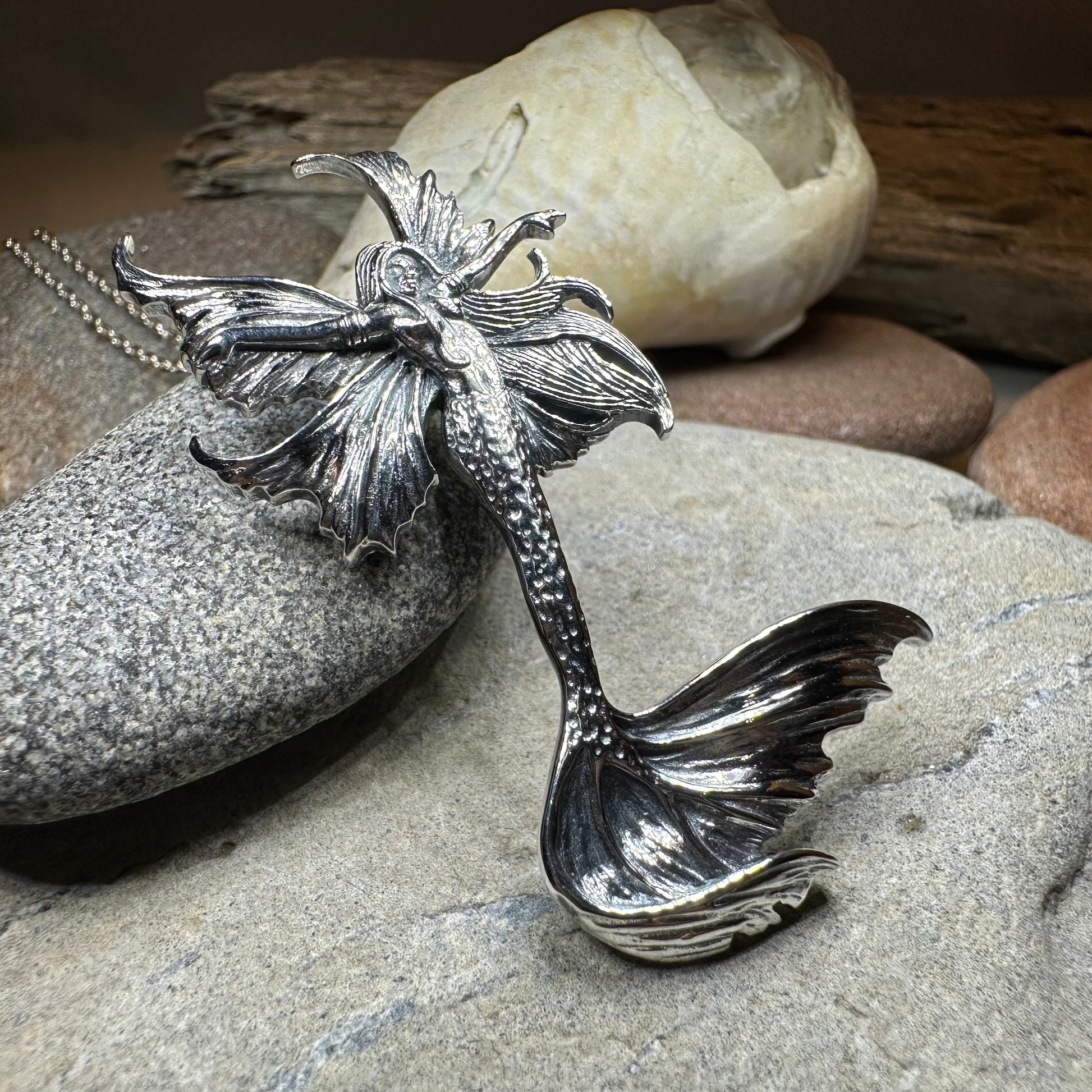 Sea Fairy Mermaid Necklace in Sterling Silver — view 6
