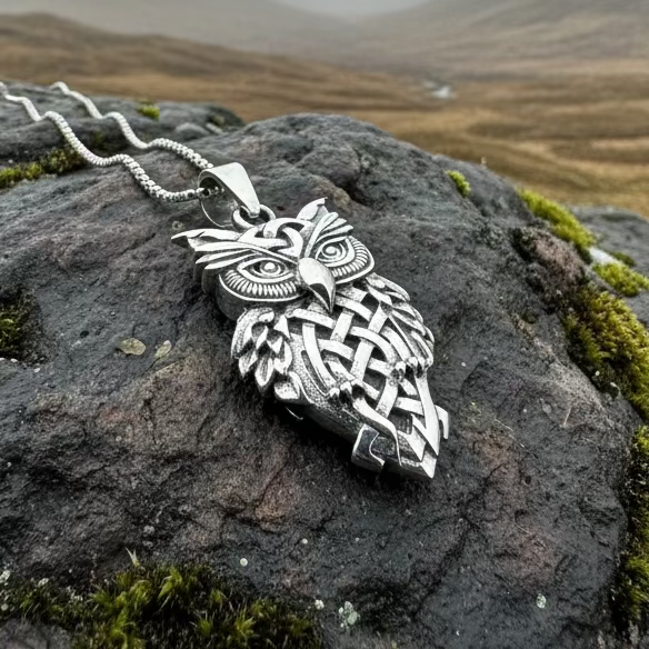 Owl Celtic Knot Necklace in sterling silver