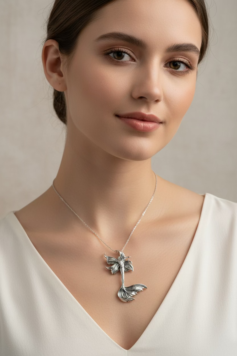 Sea Fairy Mermaid Necklace in Sterling Silver