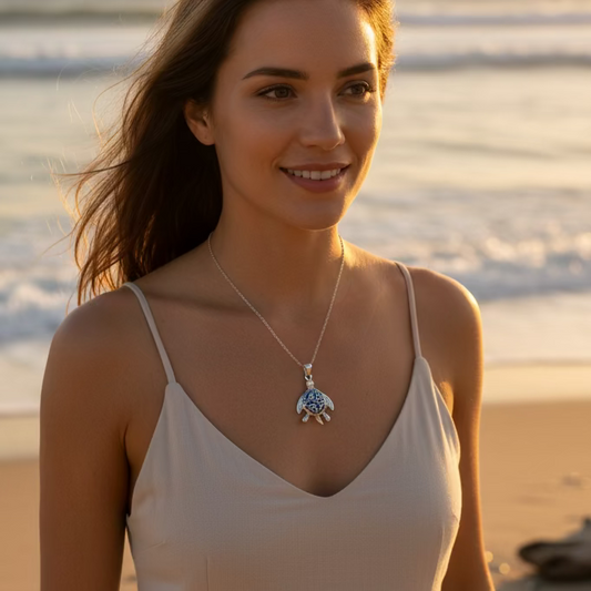 Blue Celtic Turtle Necklace in Sterling Silver