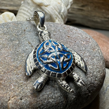 Load image into Gallery viewer, Blue Celtic Turtle Necklace
