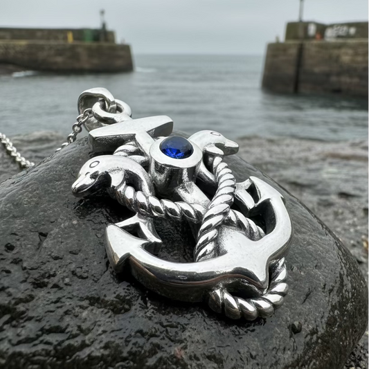 Dolphin Anchor Necklace in Sterling Silver
