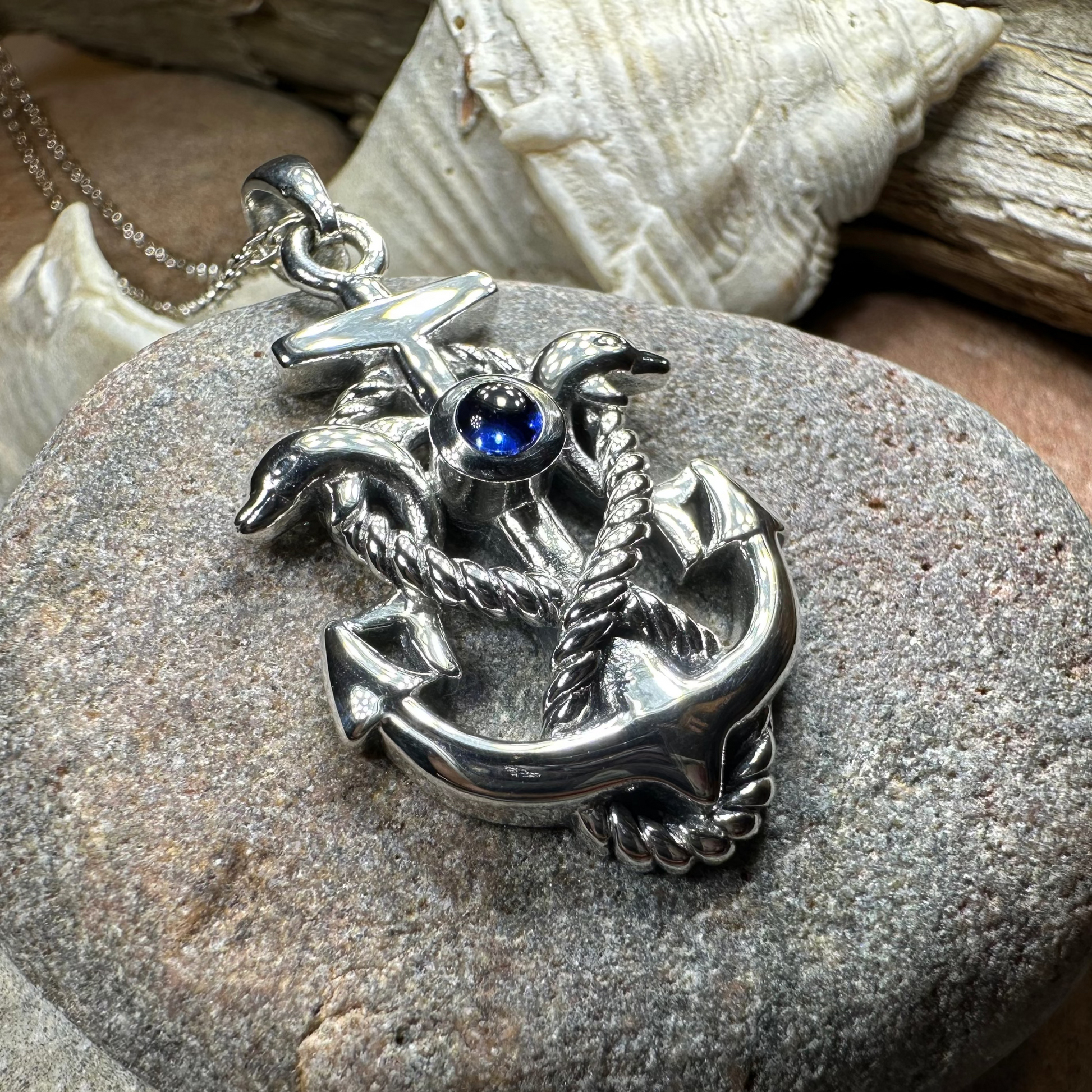 Dolphin Anchor Necklace in Sterling Silver — view 7