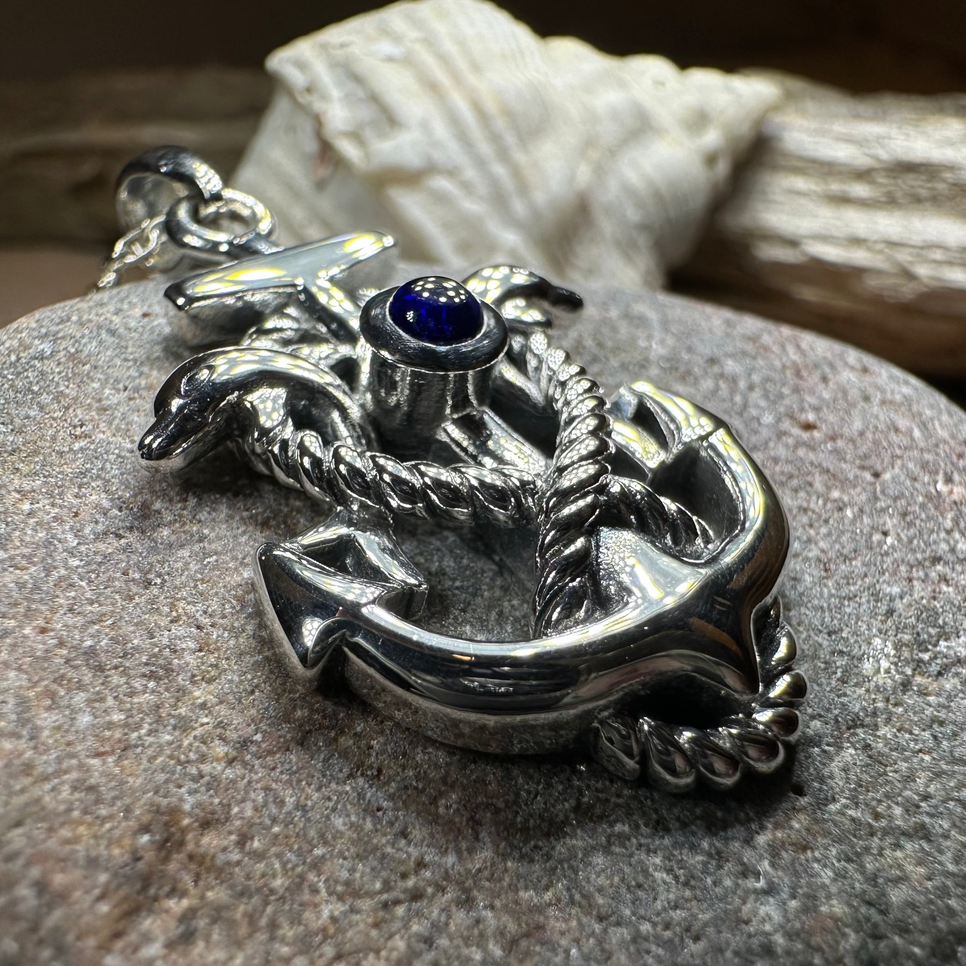 Dolphin Anchor Necklace in Sterling Silver — view 4