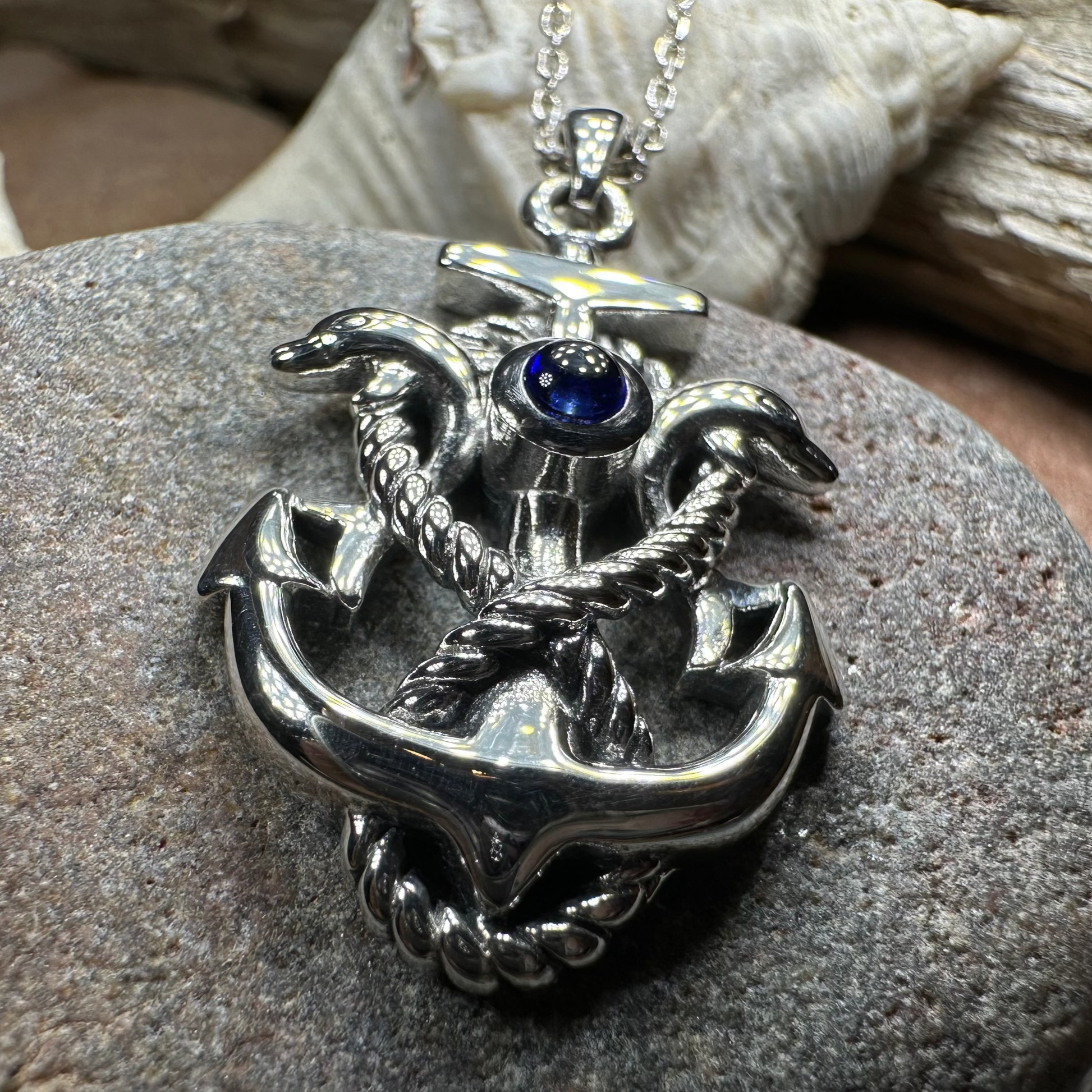 Dolphin Anchor Necklace in Sterling Silver — view 6
