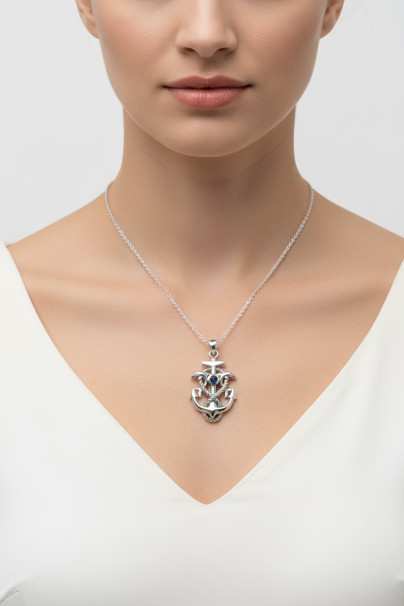 Dolphin Anchor Necklace in Sterling Silver — view 3