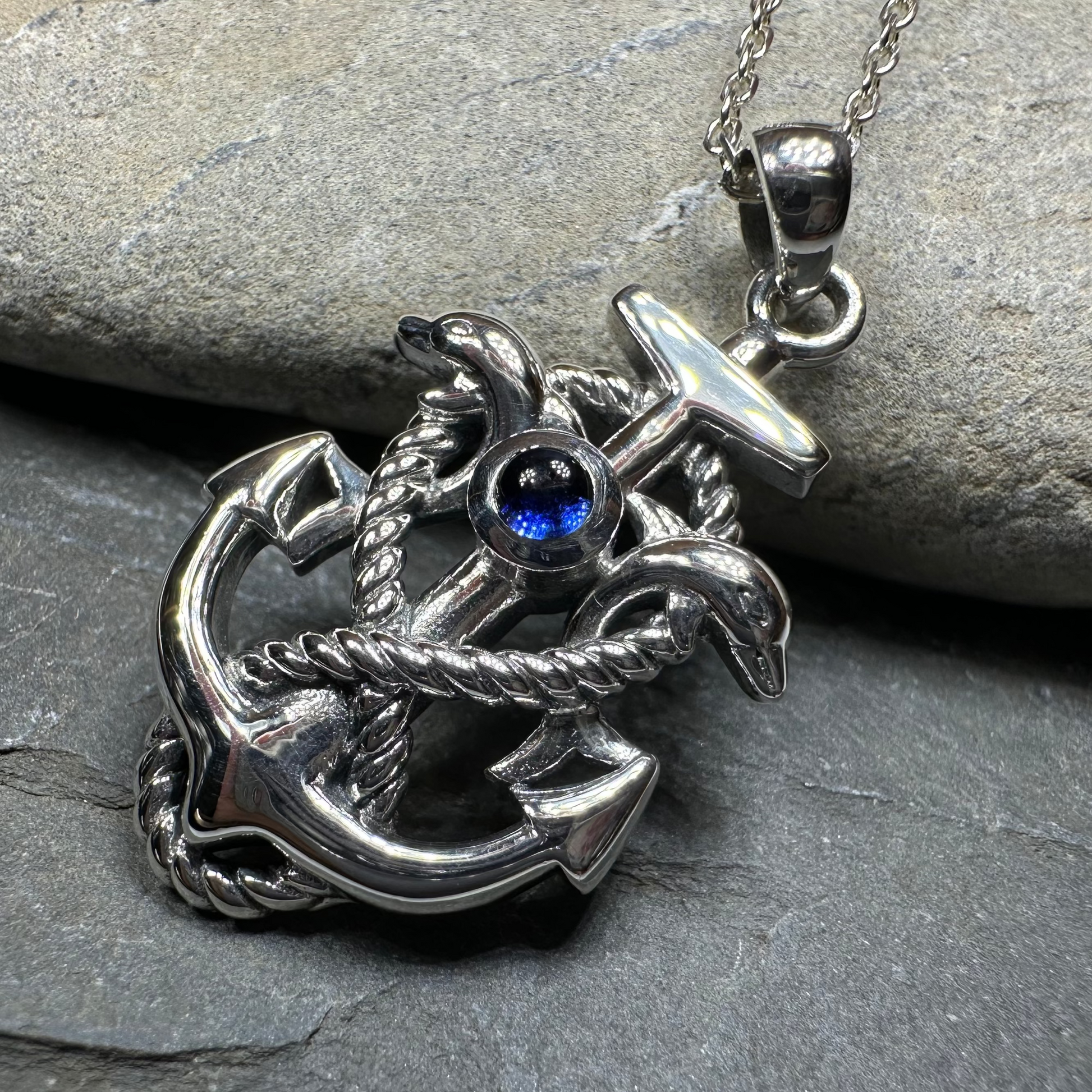 Dolphin Anchor Necklace in Sterling Silver — view 2