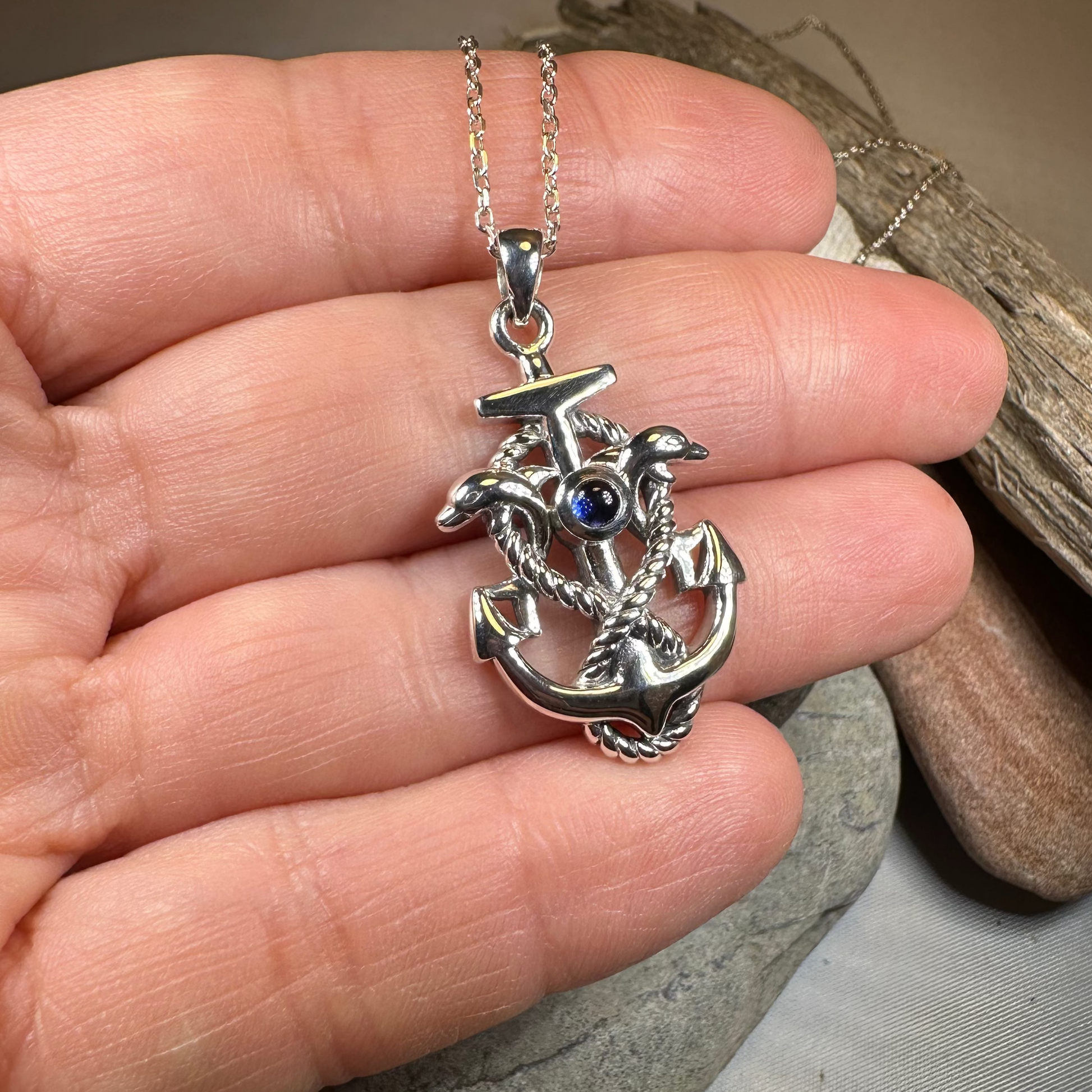 Dolphin Anchor Necklace in Sterling Silver — view 5